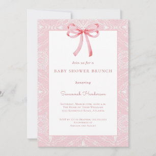 Pink Lace Bow Ribbon Baby Shower Brunch  Invitation