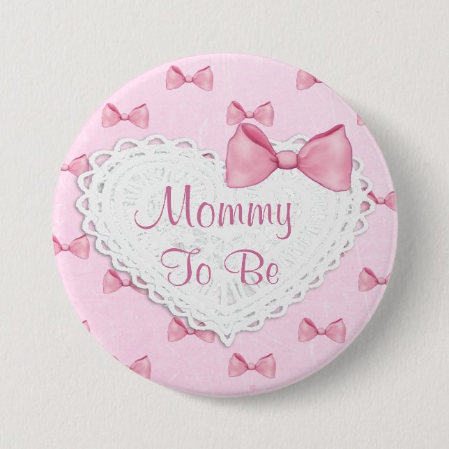 Pink  Lace & Bows  Baby Shower button (Front)
