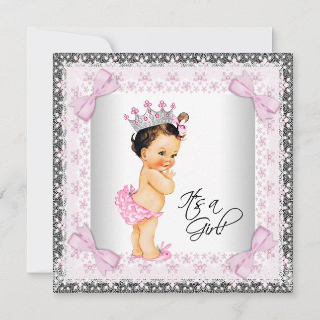 Pink Lace Bows Girly Princess Baby Shower Invitation (Front)