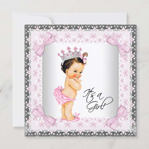 Pink Lace Bows Girly Princess Baby Shower Invitation