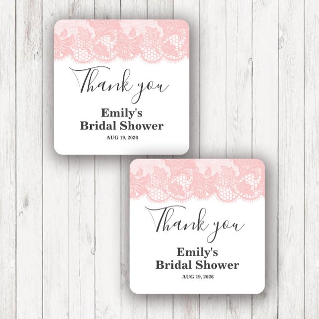 Pink Lace Bridal Shower   Square Sticker (Creator Uploaded)