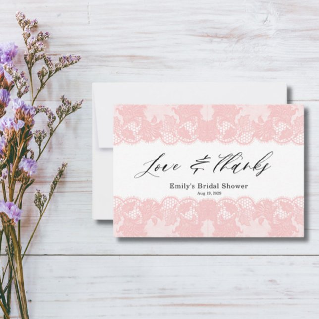 Pink Lace Bridal Shower  Thank You Card (Creator Uploaded)