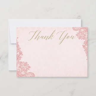 Pink Lace Bridal Shower Thank You Card - Flat Card