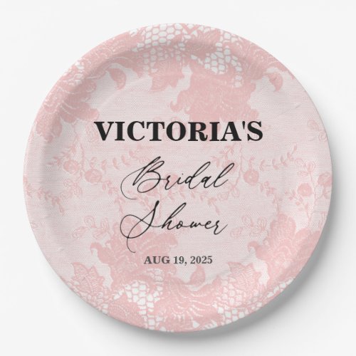 Pink Lace Bridal Shower Welcome Paper Plates