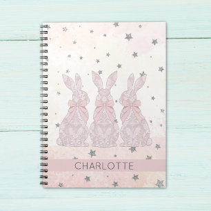 Pink Lace Bunny Stars Pattern Notebook