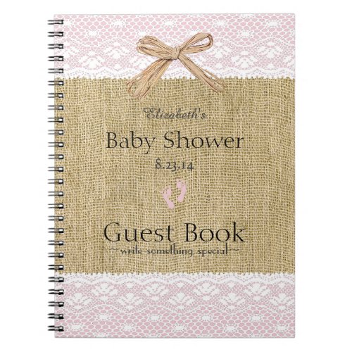 Pink Lace  Burlap Image _ Baby Shower Guest Book_ Notebook