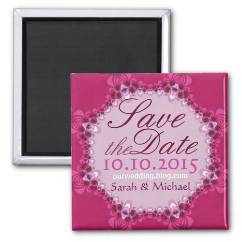 Pink Lace Circle Save the Date Magnet