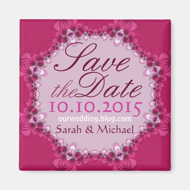 Pink Lace Circle Save the Date Magnet (Front)
