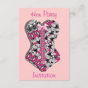 Pink Lace Corset Girlie  Hen Party Personalized  I Invitation