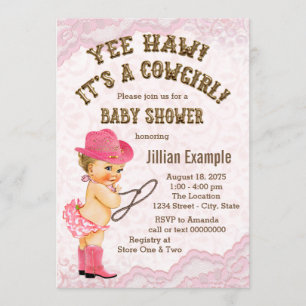 Pink Lace Cowgirl Baby Shower Invitation