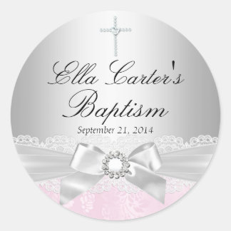 Pink Lace & Cross Baptism Sticker