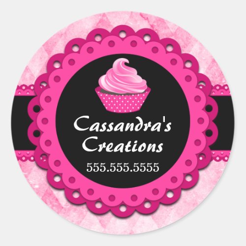 Pink Lace Cupcake Bakery Box Seals