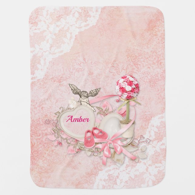 Pink Lace design Baby Blanket (Front)