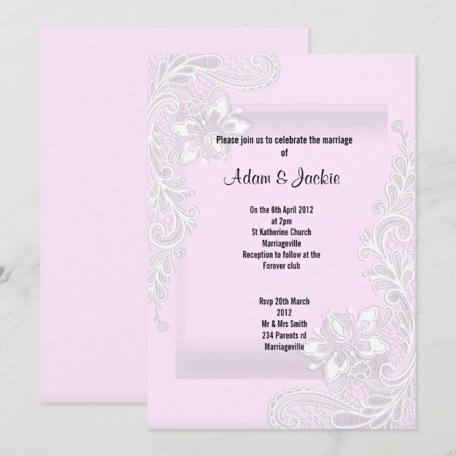PINK LACE ELEGANT CLASSY WEDDING INVITATION (Front/Back)
