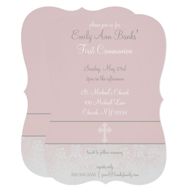 Pink Lace First Holy Communion Invitations