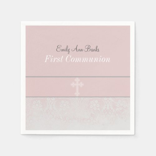 Pink Lace First Holy Communion Paper Napkins