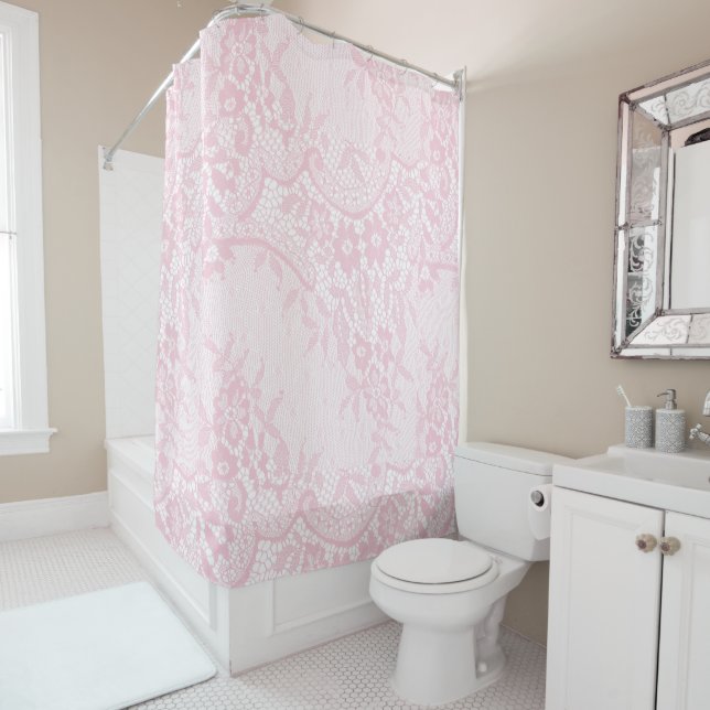 Pink Lace Floral Pattern Pretty Shower Curtain (In Situ)