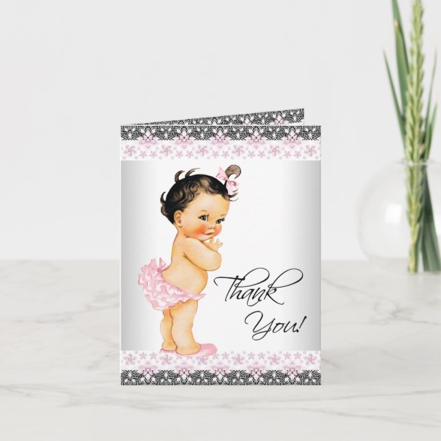 Pink Lace Girl Baby Shower Thank You (Front)