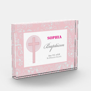 Pink Lace Girl Baptism Acrylic Award