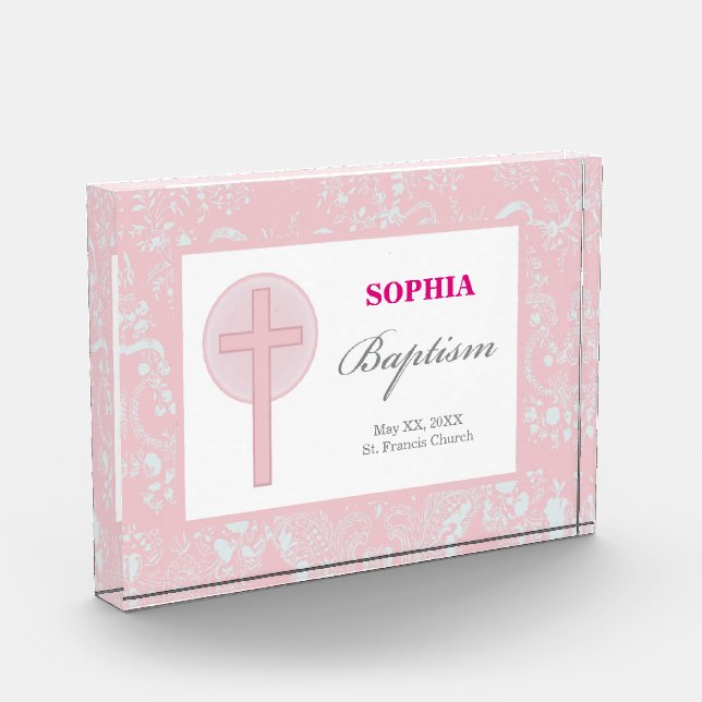 Pink Lace Girl Baptism Acrylic Award (Left)
