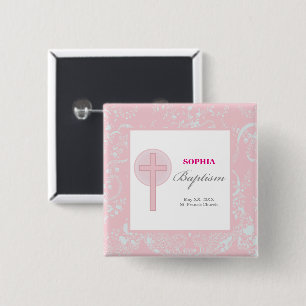 Pink Lace Girl Baptism Button