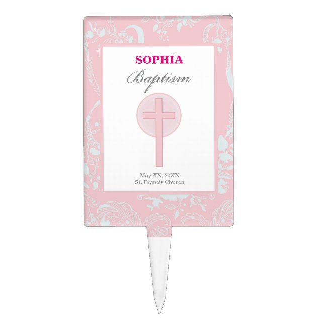 Pink Lace Girl Baptism Cake Topper (Front)