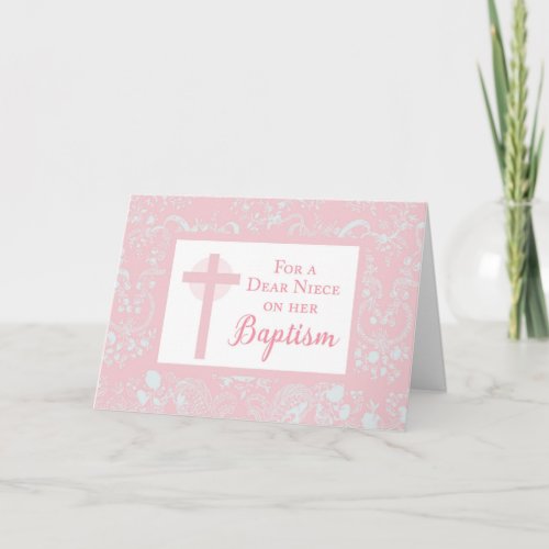 Pink Lace Girl Baptism Card