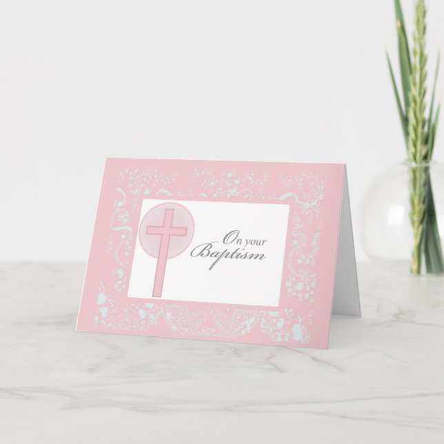 Pink Lace Girl Baptism Card (Front)