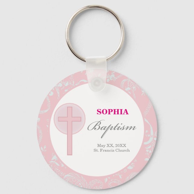 Pink Lace Girl Baptism Keychain (Front)