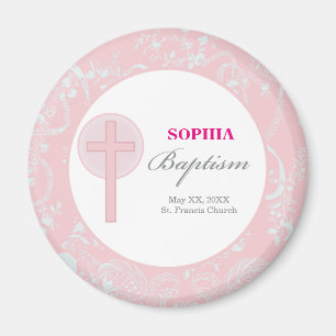 Pink Lace Girl Baptism Magnet