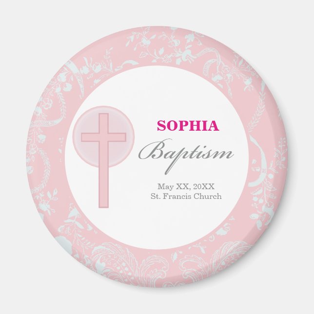 Pink Lace Girl Baptism Magnet (Front)