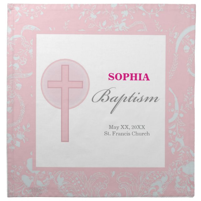 Pink Lace Girl Baptism Napkin (Front)