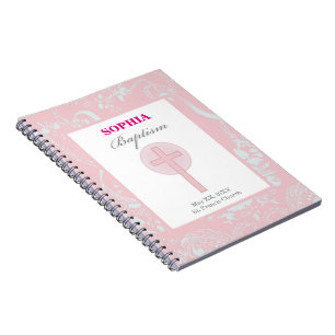 Pink Lace Girl Baptism Notebook