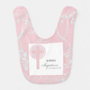 Pink Lace Girl Baptism Personalized Baby Bib