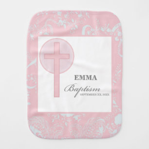 Pink Lace Girl Baptism Personalized Baby Burp Cloth