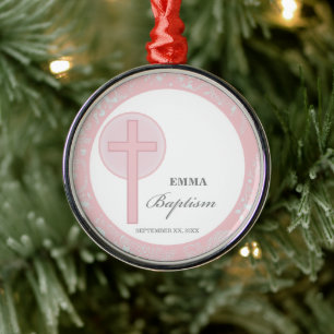Pink Lace Girl Baptism Personalized Metal Ornament