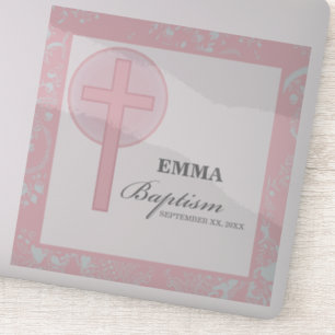 Pink Lace Girl Baptism Personalized Sticker