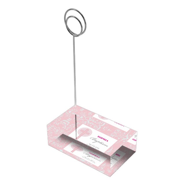 Pink Lace Girl Baptism Place Card Holder (Corner)
