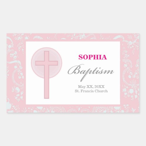 Pink Lace Girl Baptism Rectangular Sticker
