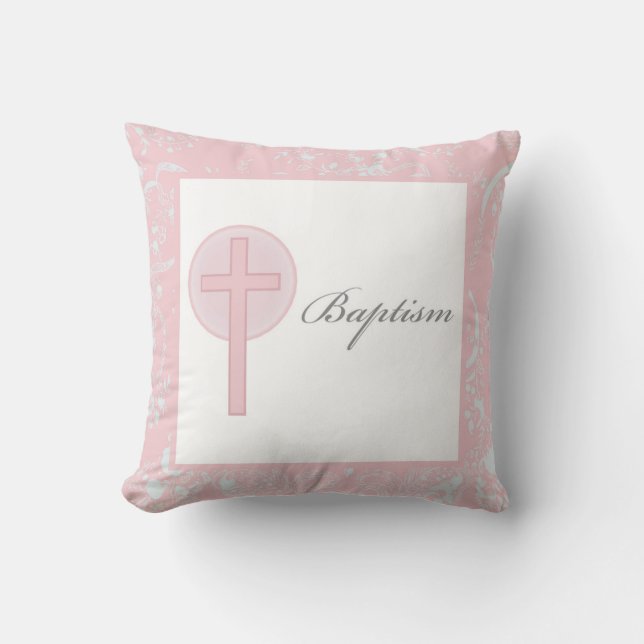 Pink Lace Girl Baptism Throw Pillow (Front)