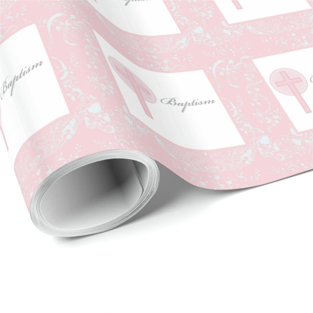 Pink Lace Girl Baptism Wrapping Paper (Roll Corner)