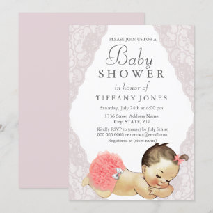 Pink Lace Girl Vintage Baby Shower Invite
