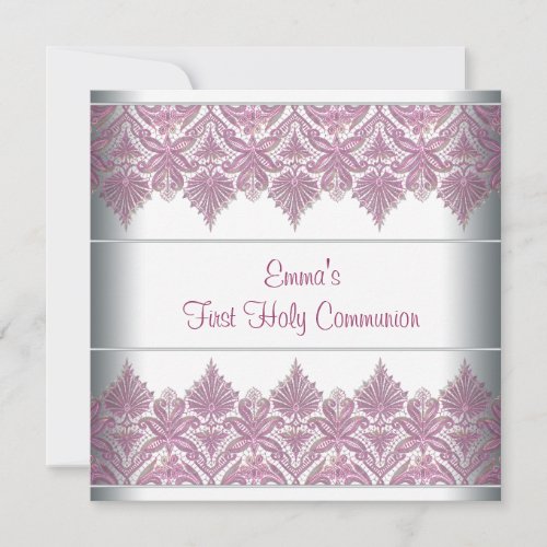 Pink Lace Girls First Communion Invitations
