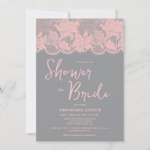 Pink Lace Grey Bridal Shower Invitation