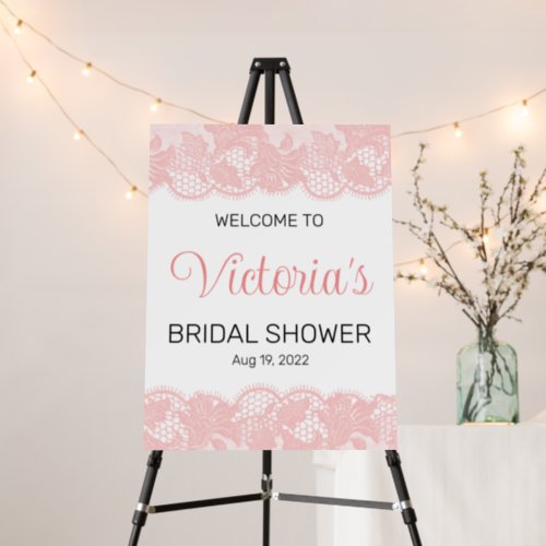 Pink Lace Grey Bridal Shower Welcome Foam Board