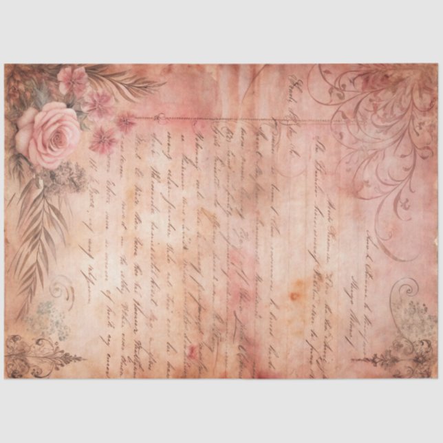 Pink Lace Grunge Old Letter Decoupage Tissue Paper (Front)