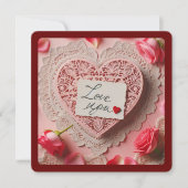 Pink Lace Heart Love You Note VALENTINE Holiday Card (Front)