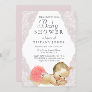 Pink Lace Its A Girl Vintage Baby Shower Invite