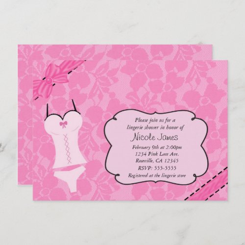 Pink Lace Lingerie Bridal Shower Bachelorette Invitation