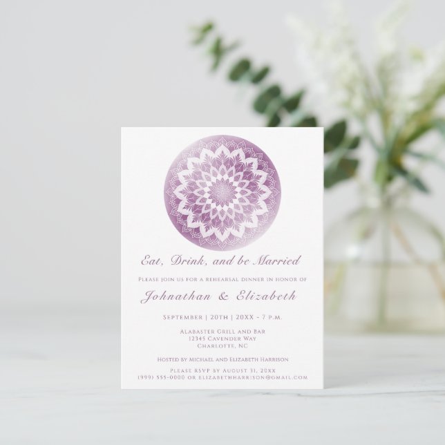 Pink Lace Mandala Rehearsal Dinner Invitation (Standing Front)